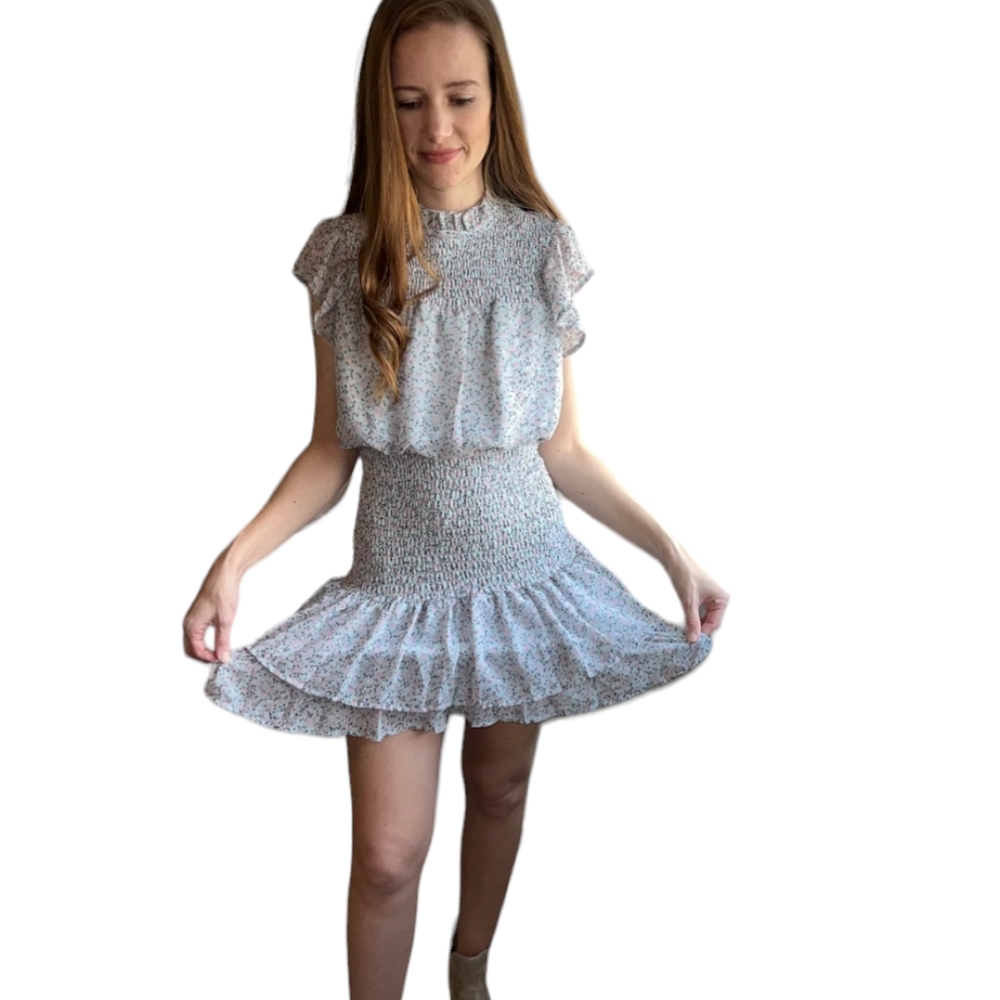 Timing Women's Light Blue Floral Sunday Dress Butterfly Sleeves Small
